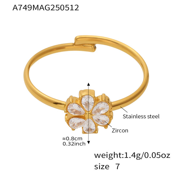 Wholesale Women's Fashion Geometric Ferris Wheel Water Drop Flower Opening Ring Stainless Steel 18K Gold Plated