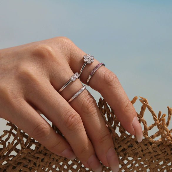 Wholesale Women's Fashion Geometric Ferris Wheel Water Drop Flower Opening Ring Stainless Steel 18K Gold Plated