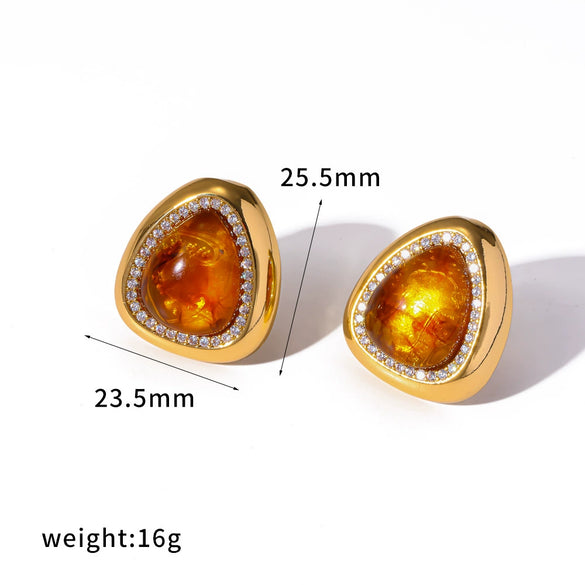 Wholesale Women's Fashion Geometric Gold Plated Copper Earrings With Diamonds And Rhinestones Pvd Furnace Vacuum Real Gold Plated Hollowout Design