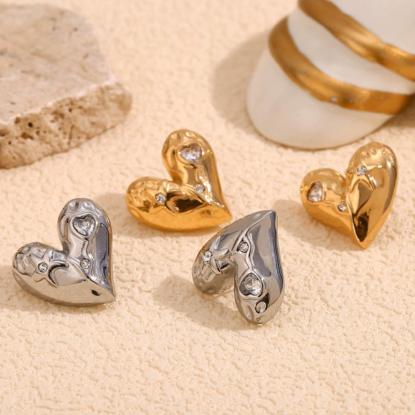 Wholesale Women's Fashion Geometric Heart Shape Stainless Steel 18K Gold Plated Earrings