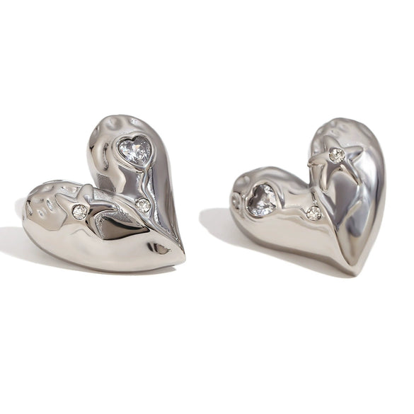 Wholesale Women's Fashion Geometric Heart Shape Stainless Steel 18K Gold Plated Earrings