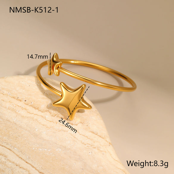 Wholesale Women's Fashion Geometric Heartshaped Fivepointed Star Stainless Steel 18K Gold Plated Bracelet Jewelry