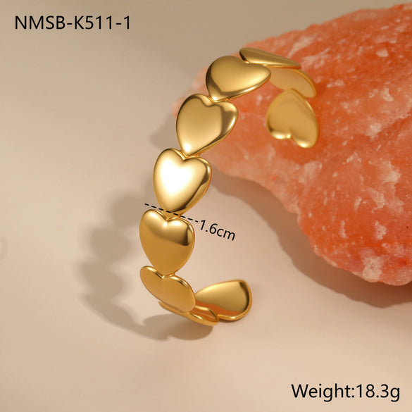 Wholesale Women's Fashion Geometric Heartshaped Fivepointed Star Stainless Steel 18K Gold Plated Bracelet Jewelry