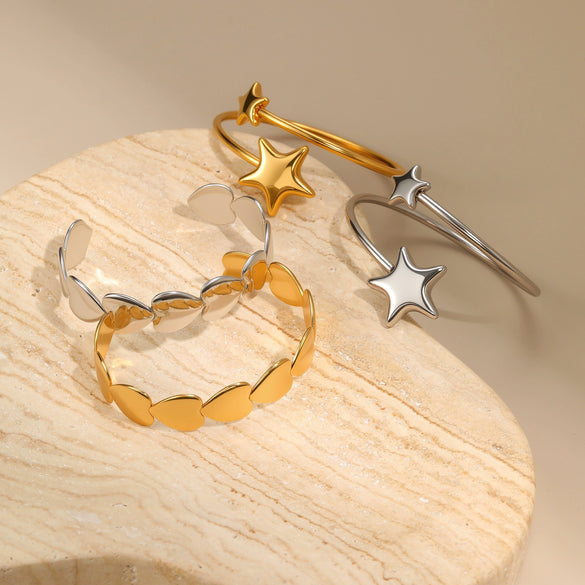Wholesale Women's Fashion Geometric Heartshaped Fivepointed Star Stainless Steel 18K Gold Plated Bracelet Jewelry