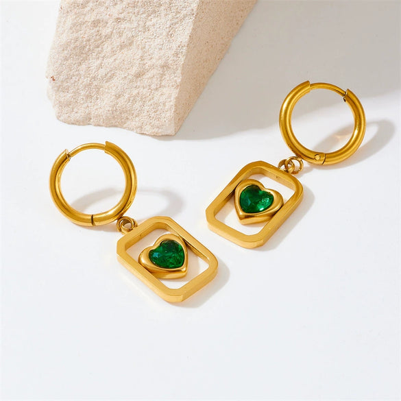 Wholesale Women's Fashion Geometric Hollow Retro Love Titanium Steel Goldplated Pendant Earrings