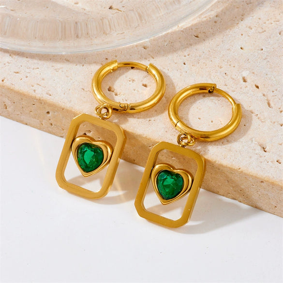 Wholesale Women's Fashion Geometric Hollow Retro Love Titanium Steel Goldplated Pendant Earrings