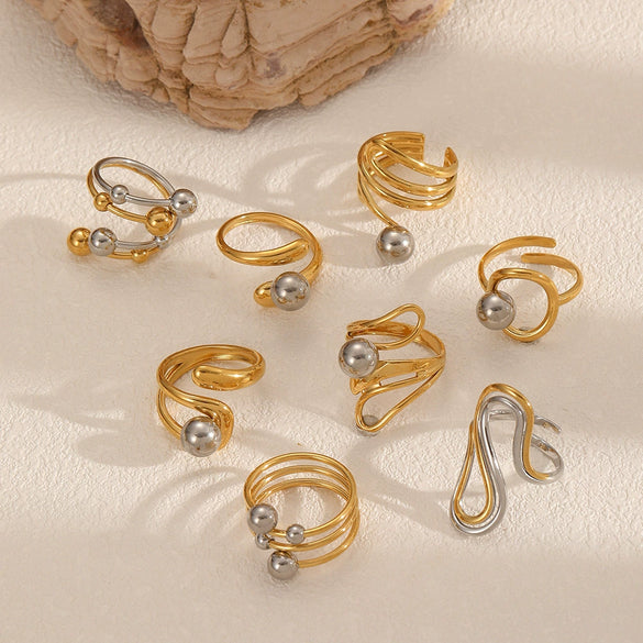 Wholesale Women's Fashion Geometric Irregular Line Stainless Steel Ring With Electroplating Design