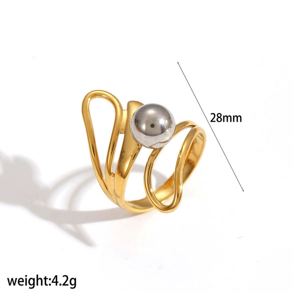 Wholesale Women's Fashion Geometric Irregular Line Stainless Steel Ring With Electroplating Design
