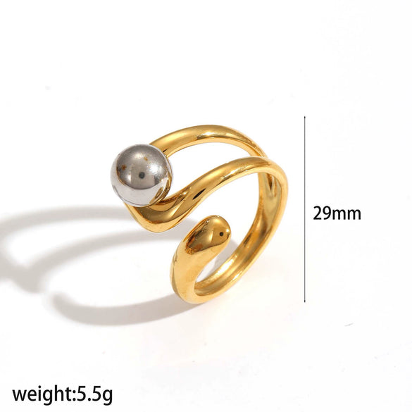 Wholesale Women's Fashion Geometric Irregular Line Stainless Steel Ring With Electroplating Design