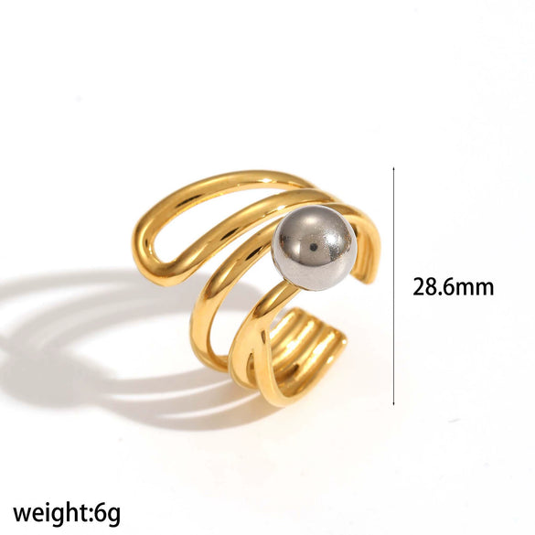 Wholesale Women's Fashion Geometric Irregular Line Stainless Steel Ring With Electroplating Design