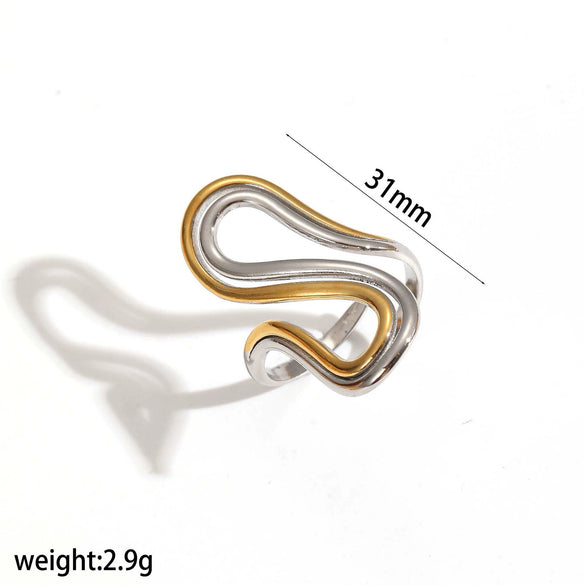 Wholesale Women's Fashion Geometric Irregular Line Stainless Steel Ring With Electroplating Design