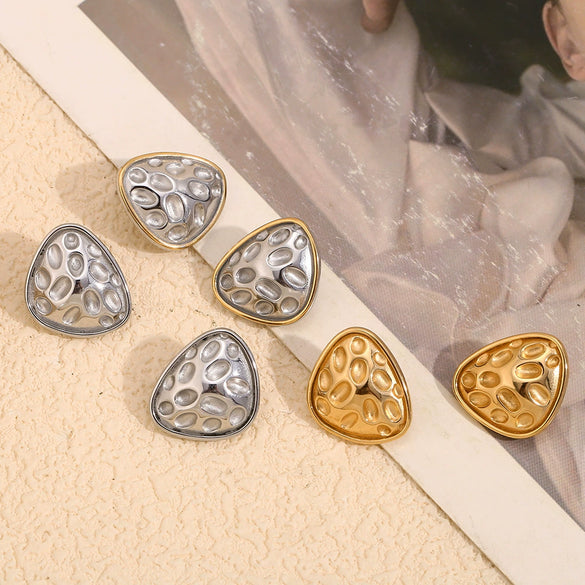 Wholesale Women's Fashion Geometric Irregular Triangle Hammer Earrings Stainless Steel 18K Gold Plated