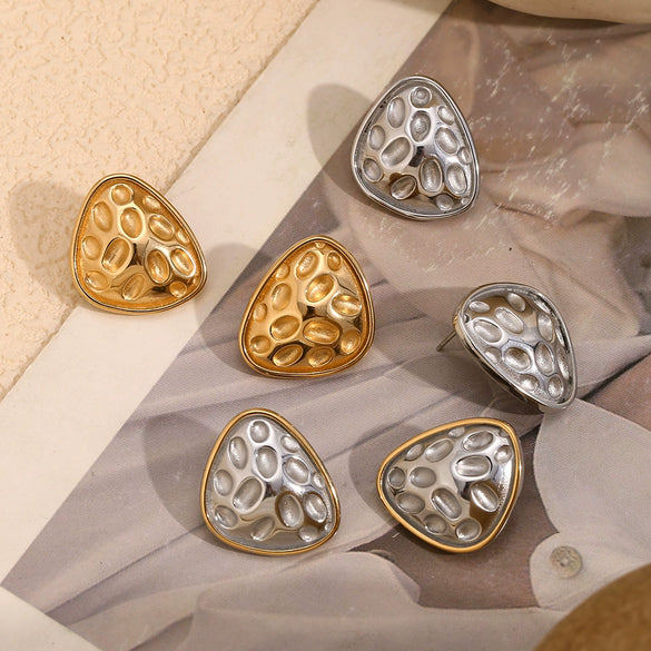 Wholesale Women's Fashion Geometric Irregular Triangle Hammer Earrings Stainless Steel 18K Gold Plated