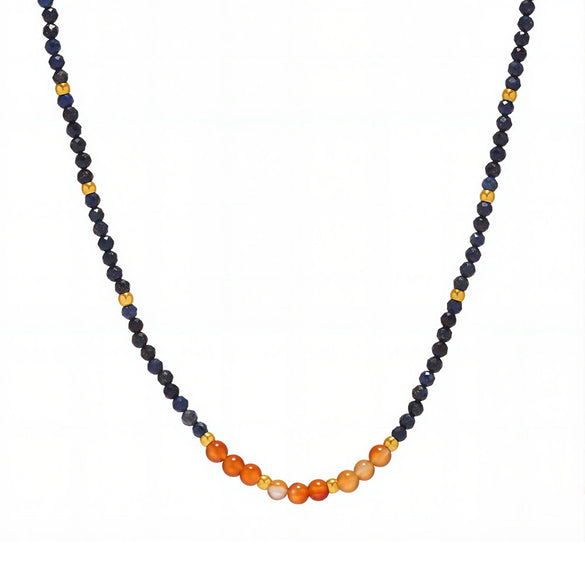Wholesale Women's Fashion Geometric Lapis Lazuli Red Agate Necklace With Stainless Steel Chain 18K Gold Plated
