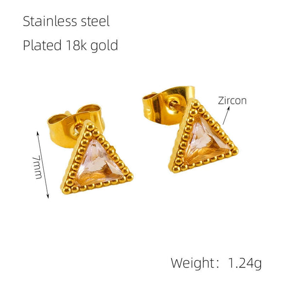 Wholesale Women's Fashion Geometric Light Luxury Stainless Steel And 18K Zircon Stud Earrings With Electroplating Treatment