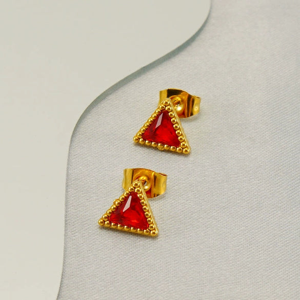 Wholesale Women's Fashion Geometric Light Luxury Stainless Steel And 18K Zircon Stud Earrings With Electroplating Treatment