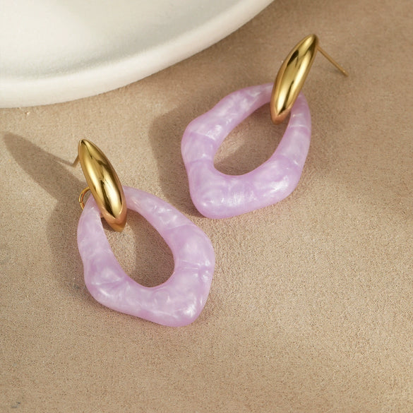 Wholesale Women's Fashion Geometric Macaron Color Resin Stainless Steel Gold Plated Earrings