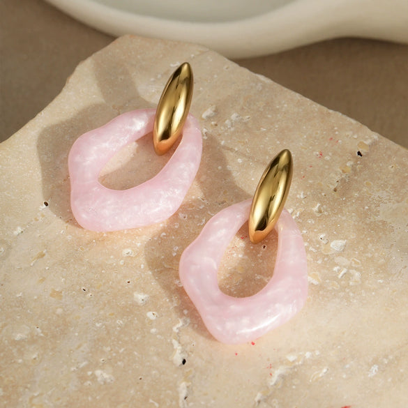 Wholesale Women's Fashion Geometric Macaron Color Resin Stainless Steel Gold Plated Earrings