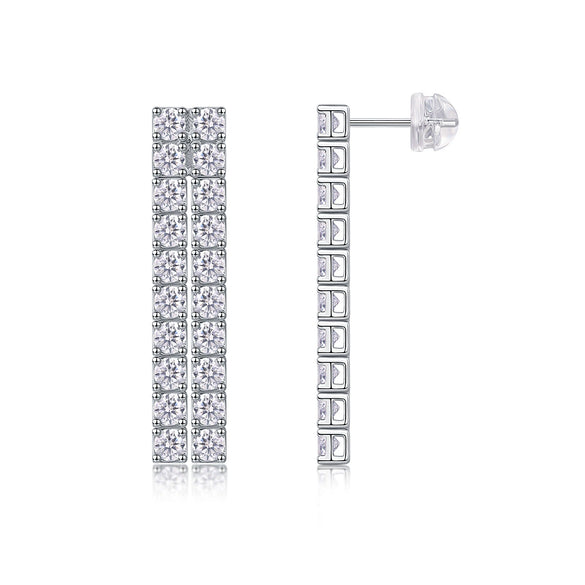Wholesale Women's Fashion Geometric Moissanite Inlaid 925 Silver Tassel Earrings
