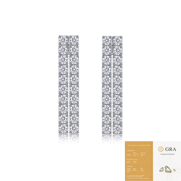 Wholesale Women's Fashion Geometric Moissanite Inlaid 925 Silver Tassel Earrings