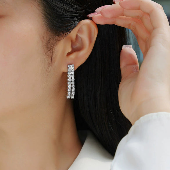 Wholesale Women's Fashion Geometric Moissanite Inlaid 925 Silver Tassel Earrings