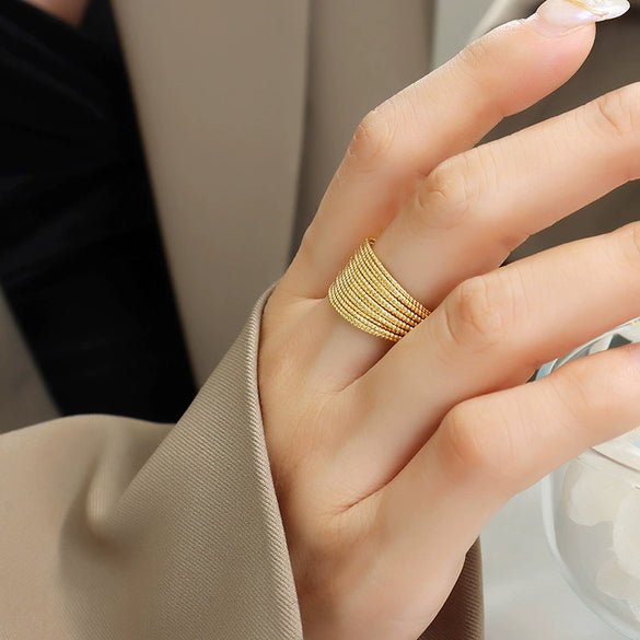 Wholesale Women's Fashion Geometric Multilayer Line Halfcircle Copper Goldplated Ring