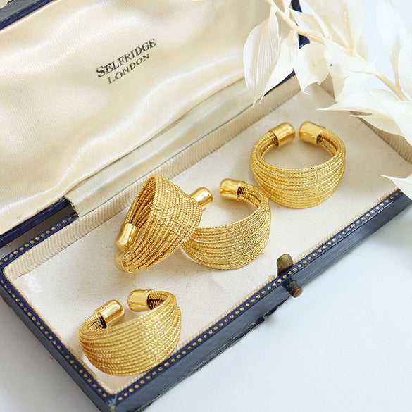Wholesale Women's Fashion Geometric Multilayer Line Halfcircle Copper Goldplated Ring