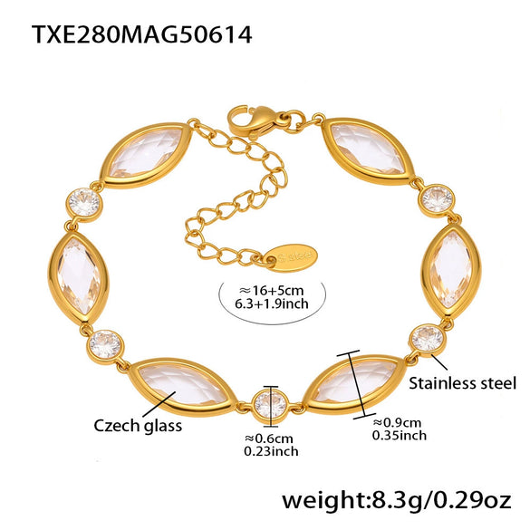 Wholesale Women's Fashion Geometric Pattern Faceted Glass Stone 5A Zircon Full Diamond Stainless Steel Electroplated Bracelet