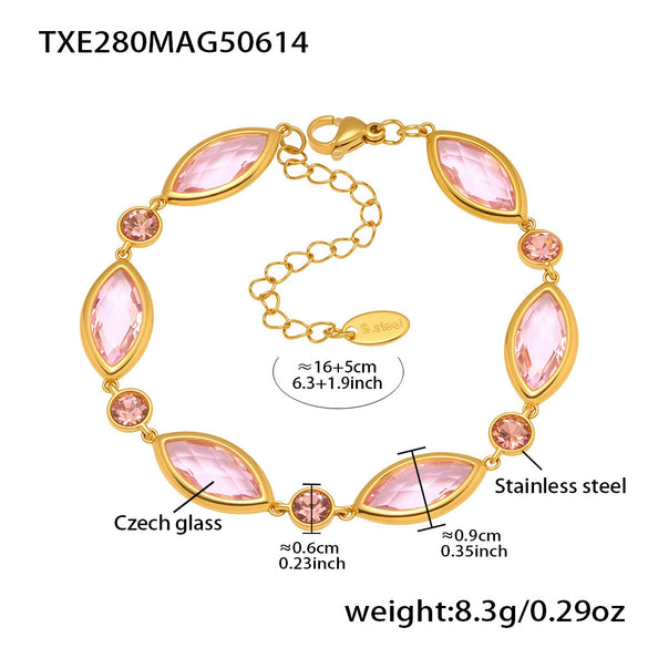 Wholesale Women's Fashion Geometric Pattern Faceted Glass Stone 5A Zircon Full Diamond Stainless Steel Electroplated Bracelet