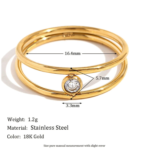 Wholesale Women's Fashion Geometric Personality Bracelet And Double Layer White Diamond Ring Stainless Steel 18K Gold Electroplated