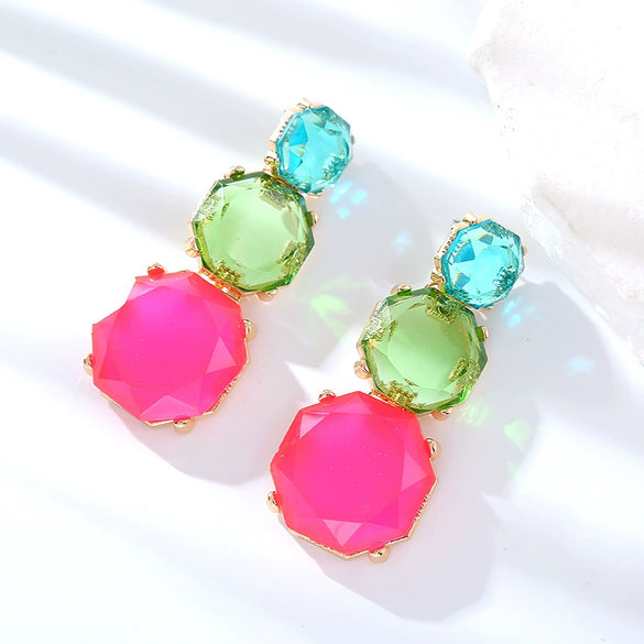 Wholesale Women's Fashion Geometric Polygonal Alloy Resin Transparent Handmade Earrings