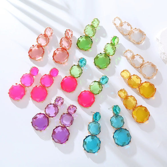 Wholesale Women's Fashion Geometric Polygonal Alloy Resin Transparent Handmade Earrings