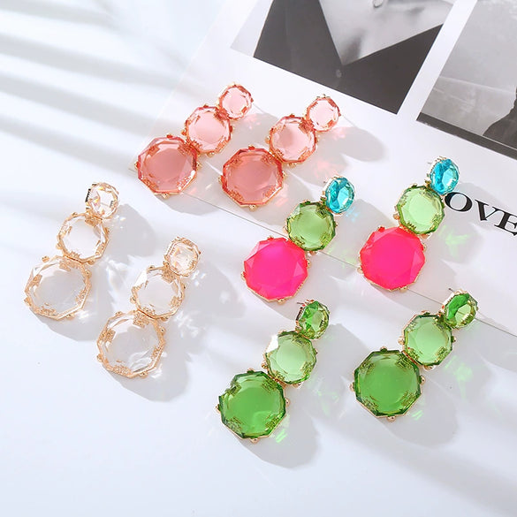 Wholesale Women's Fashion Geometric Polygonal Alloy Resin Transparent Handmade Earrings