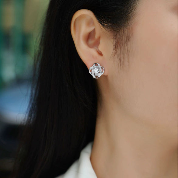 Wholesale Women's Fashion Geometric S925 Silver Moissanite Ear Studs Set With Diamonds And Plated 18K Gold