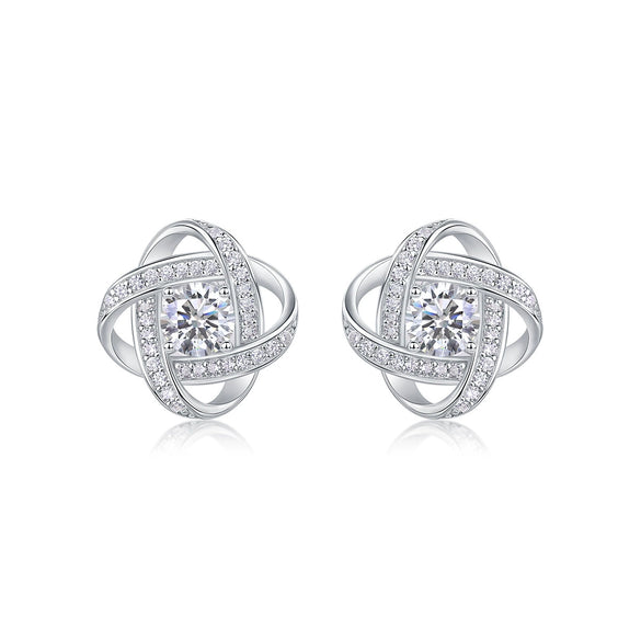 Wholesale Women's Fashion Geometric S925 Silver Moissanite Ear Studs Set With Diamonds And Plated 18K Gold