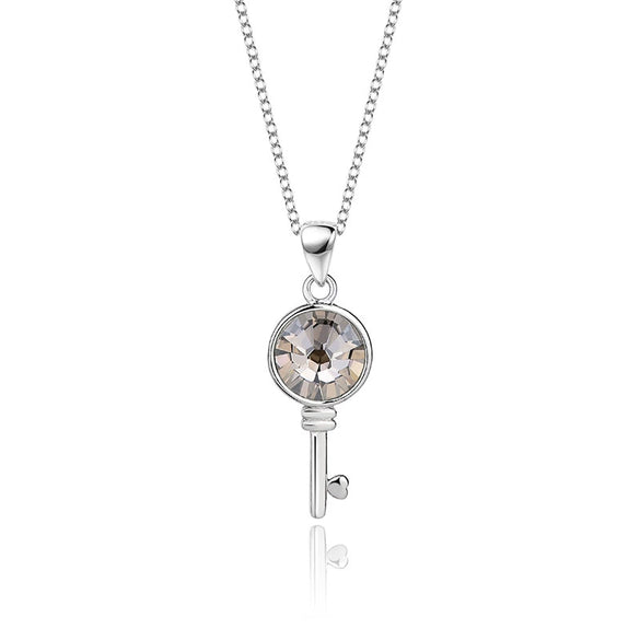 Wholesale Women's Fashion Geometric S925 Sterling Silver Austrian Crystal Necklace With Cross Chain And Hundred Tower Key Pendant