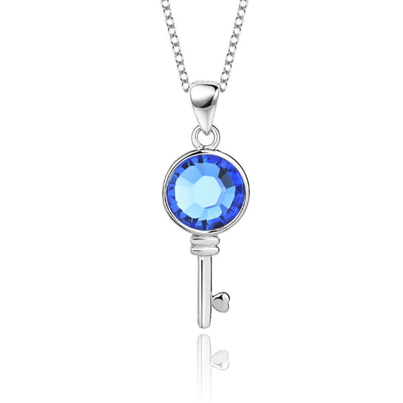 Wholesale Women's Fashion Geometric S925 Sterling Silver Austrian Crystal Necklace With Cross Chain And Hundred Tower Key Pendant