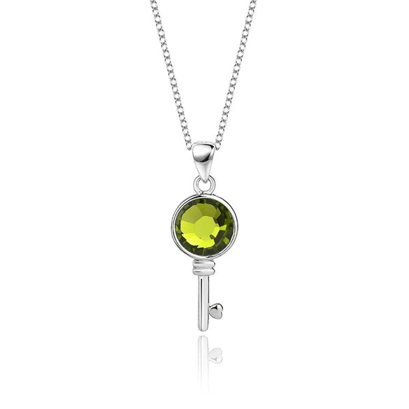 Wholesale Women's Fashion Geometric S925 Sterling Silver Austrian Crystal Necklace With Cross Chain And Hundred Tower Key Pendant