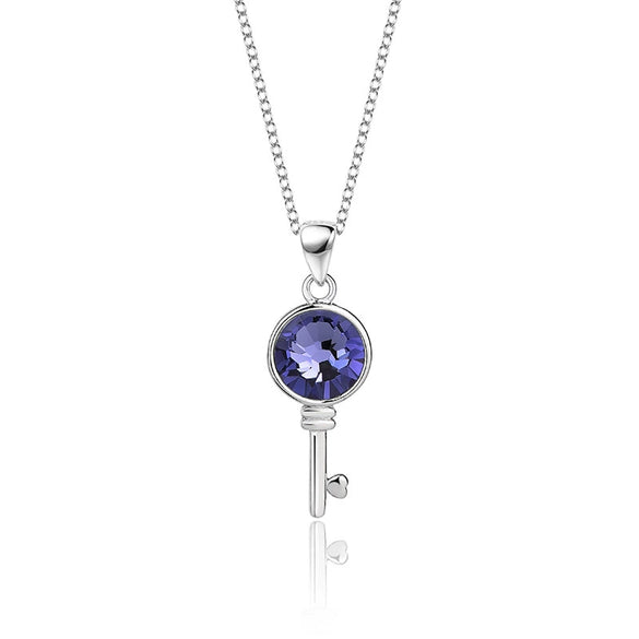 Wholesale Women's Fashion Geometric S925 Sterling Silver Austrian Crystal Necklace With Cross Chain And Hundred Tower Key Pendant
