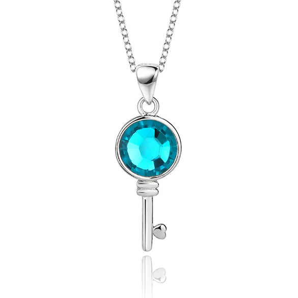 Wholesale Women's Fashion Geometric S925 Sterling Silver Austrian Crystal Necklace With Cross Chain And Hundred Tower Key Pendant