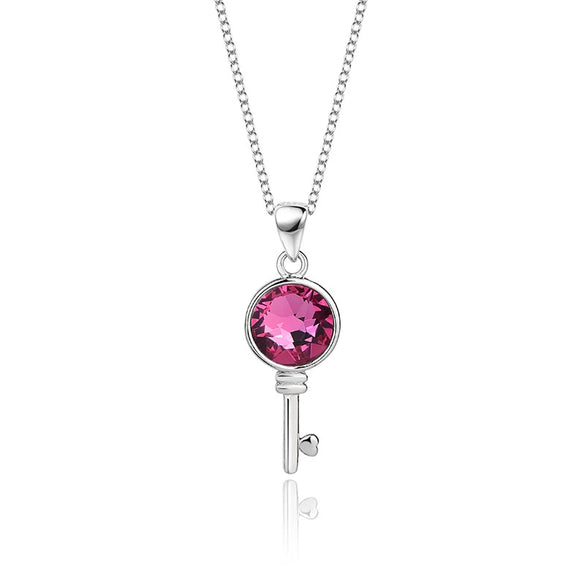 Wholesale Women's Fashion Geometric S925 Sterling Silver Austrian Crystal Necklace With Cross Chain And Hundred Tower Key Pendant