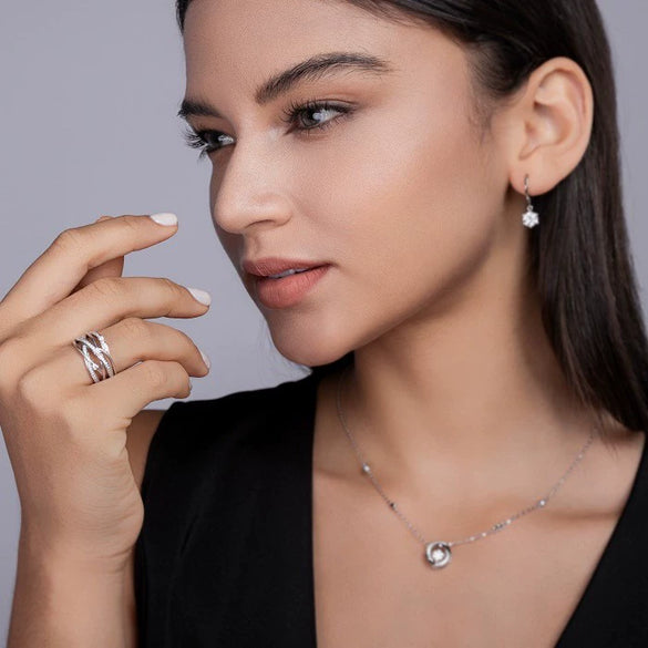 Wholesale Women's Fashion Geometric 925 Silver Ring Set With Diamonds
