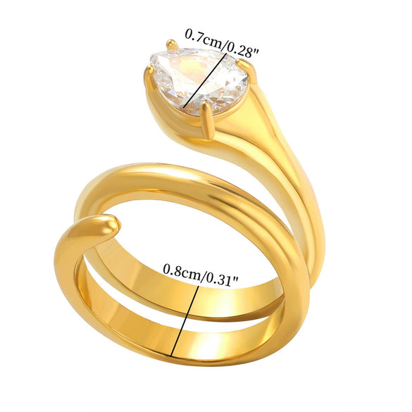Wholesale Women's Fashion Geometric Snake Ring Stainless Steel 18K Gold Plated Inlaid Zircon