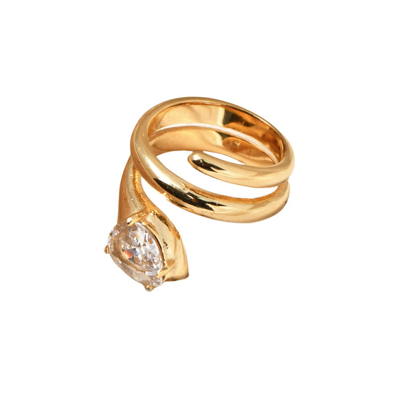 Wholesale Women's Fashion Geometric Snake Ring Stainless Steel 18K Gold Plated Inlaid Zircon