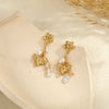 Wholesale Women's Fashion Geometric Stainless Steel And 18K Gold Electroplated Flower And Bee Earrings