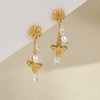 Wholesale Women's Fashion Geometric Stainless Steel And 18K Gold Electroplated Flower And Bee Earrings