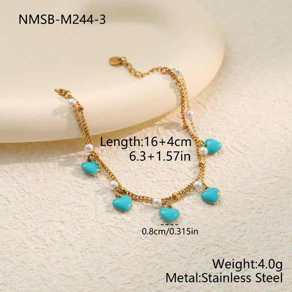 Wholesale Women's Fashion Geometric Stainless Steel And Titanium Steel Heart Water Drop Bell Electroplated Necklace And Bracelet Set Niche Jewelry