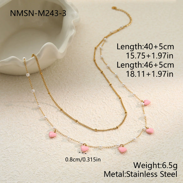 Wholesale Women's Fashion Geometric Stainless Steel And Titanium Steel Heart Water Drop Bell Electroplated Necklace And Bracelet Set Niche Jewelry