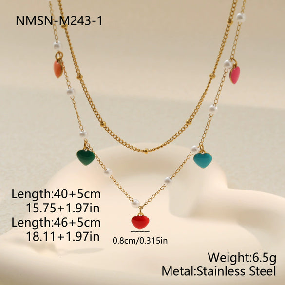 Wholesale Women's Fashion Geometric Stainless Steel And Titanium Steel Heart Water Drop Bell Electroplated Necklace And Bracelet Set Niche Jewelry