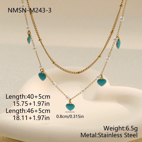 Wholesale Women's Fashion Geometric Stainless Steel And Titanium Steel Heart Water Drop Bell Electroplated Necklace And Bracelet Set Niche Jewelry